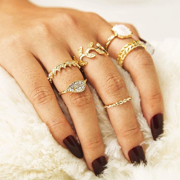 6-Piece Vintage Druzy Boho Ring Stack - Picture 3 of 6